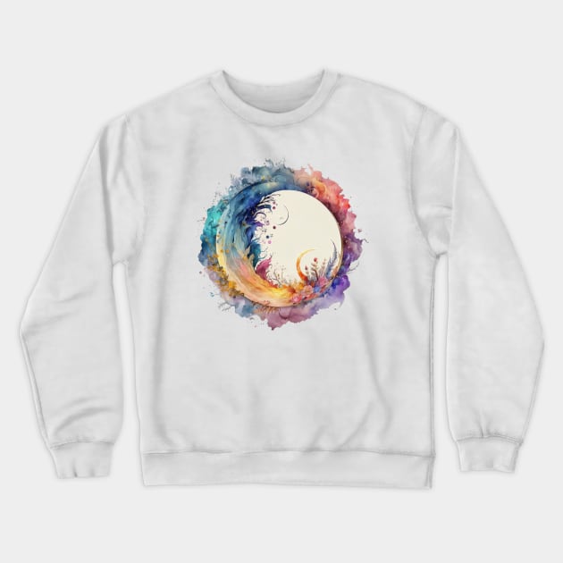 Watercolor Sea And Sky Fantasy Circle Colorful Illustration Crewneck Sweatshirt by entwithanaxe